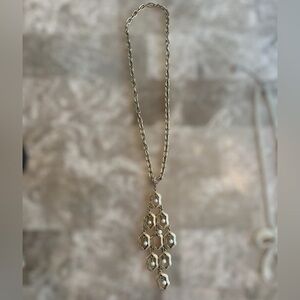 Vintage Gold Tone Statement Necklace with Pearl Pendant Detail